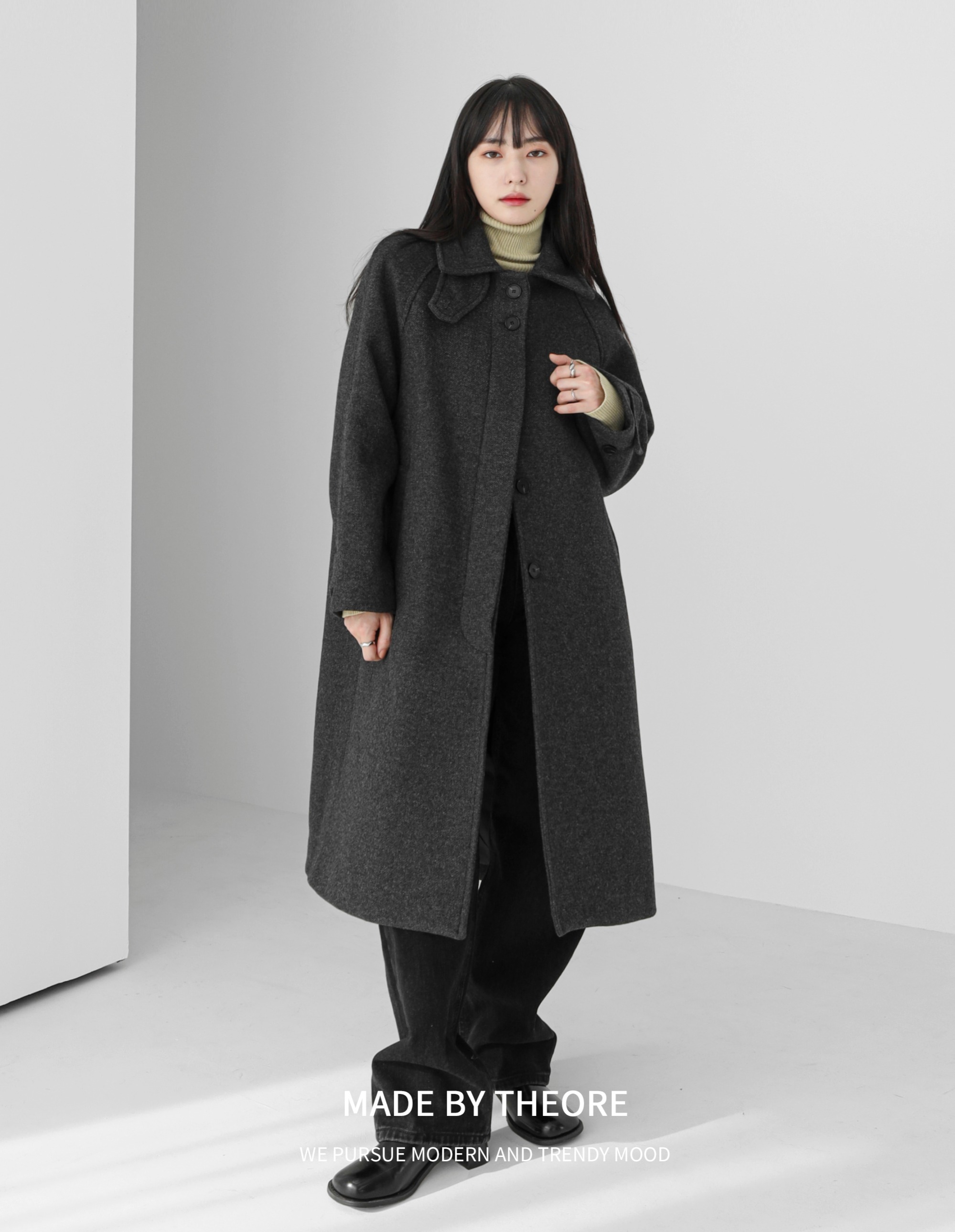 [THEORE] High Neck Wool Coat