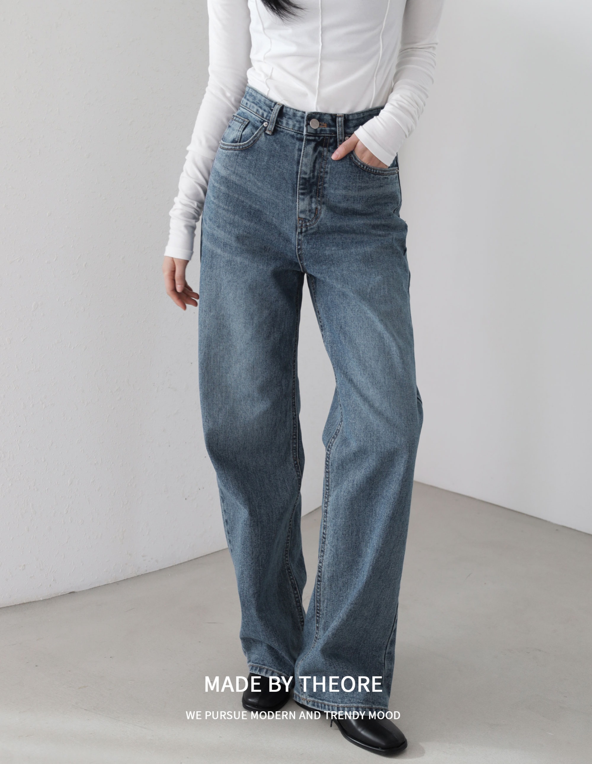 [THEORE] Middle Washing Wide Denim
