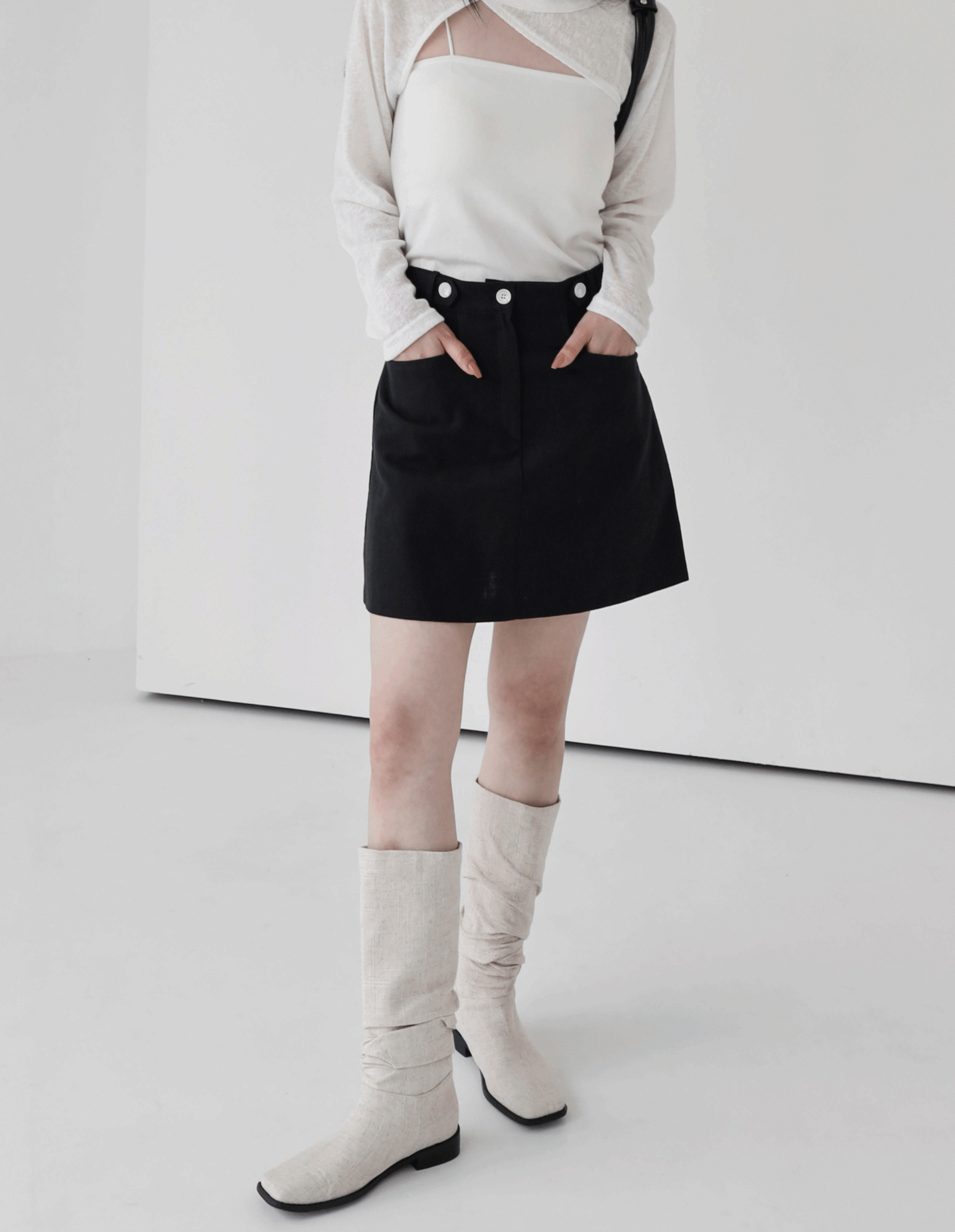 White Button Mini Skirt