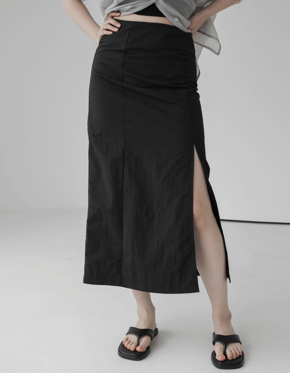 Nylon Slit Long Skirt