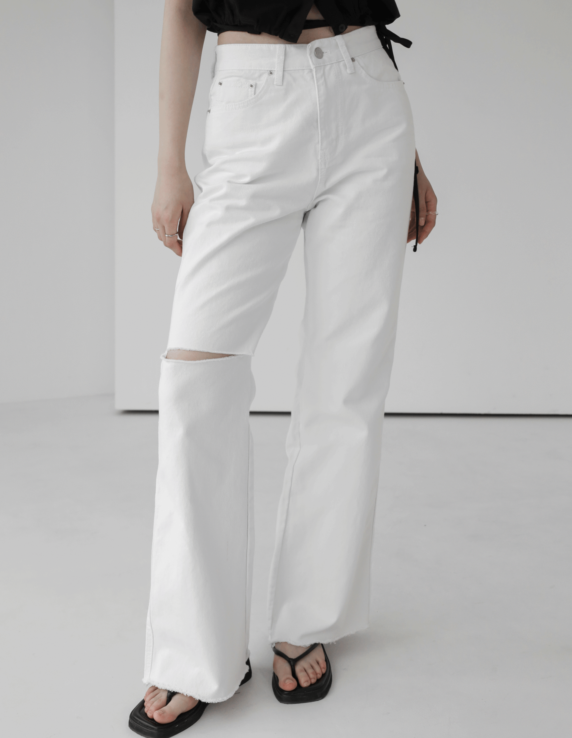 Slit White Cotton Pants
