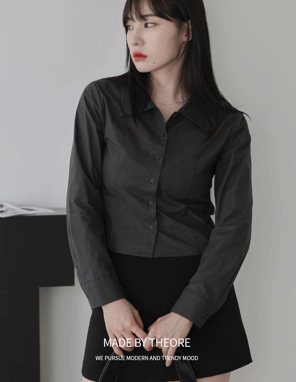 [THEORE] Cotton Cropped Shirt