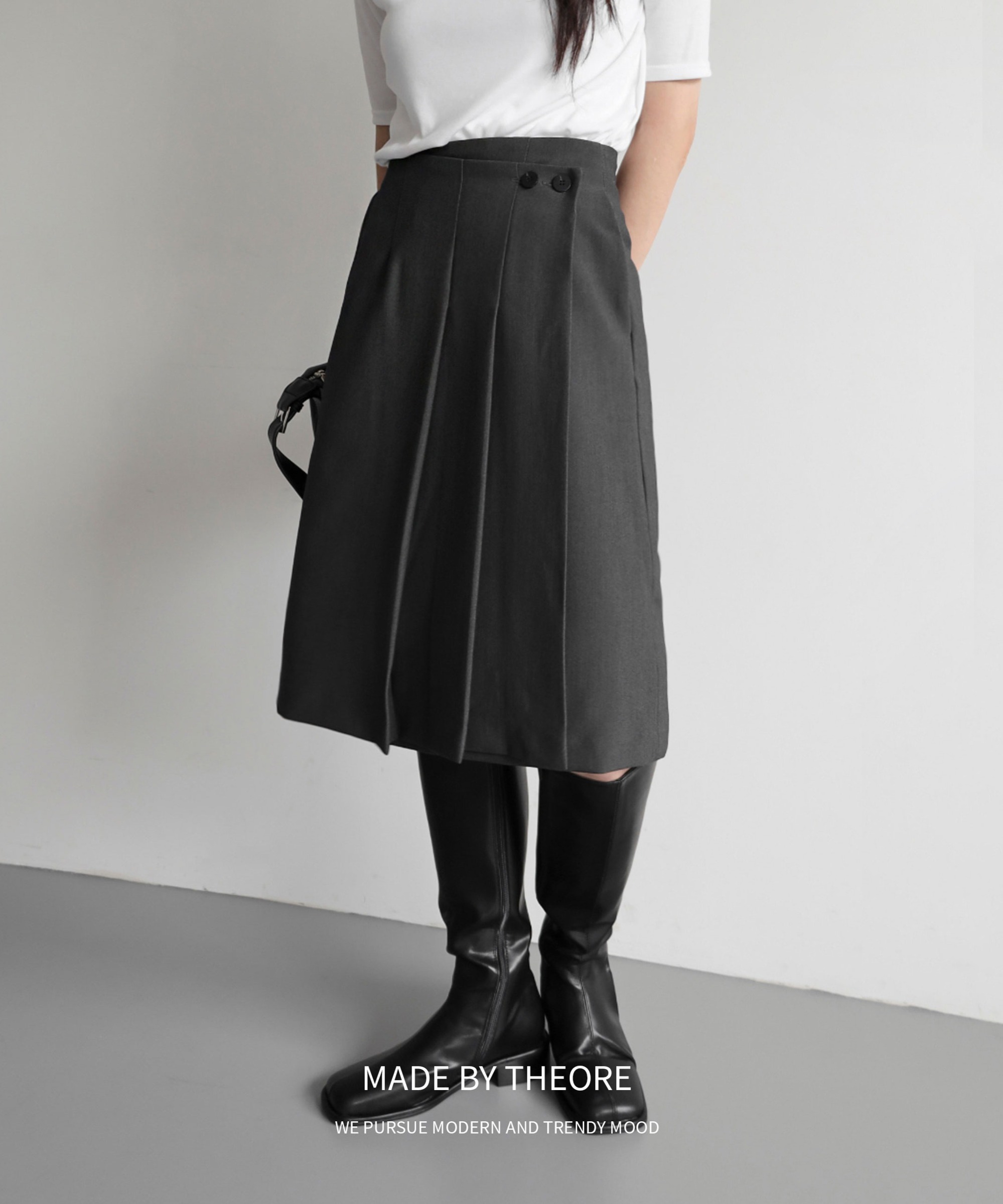 [THEORE] Pleats Wrap Midi Skirt